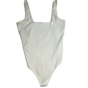 Good American Square Neck Tank Thong Bodysuit‎ White Snaps Size 3 US Large NWT